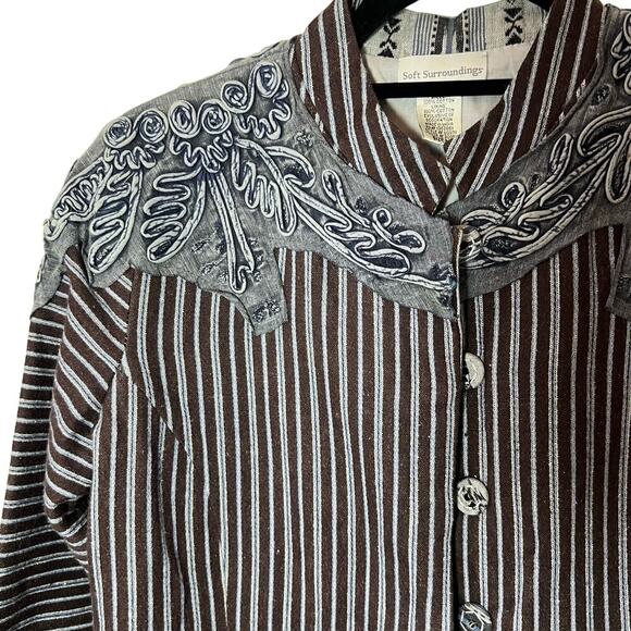 Soft Surroundings Brown Gray Striped Blazer Size Medium - Picture 3 of 7